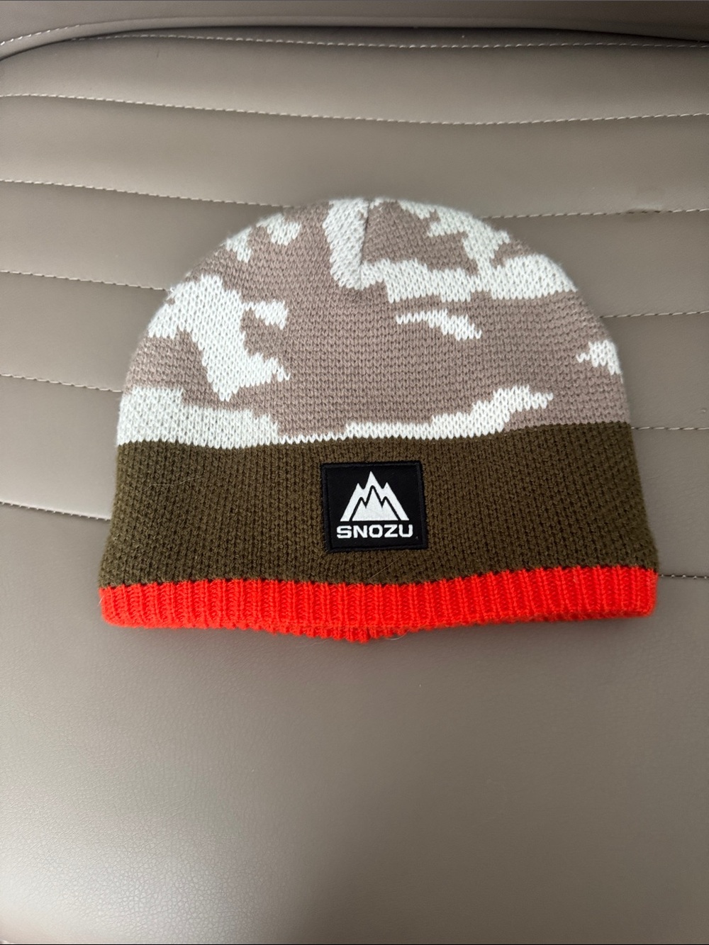Toddler Snozu Kids Camo Knit yBeanie in Brown, White & Orange